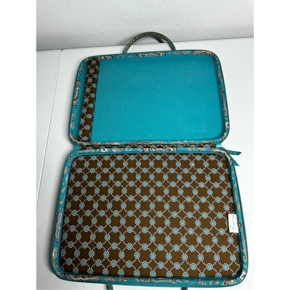 Rare Vera Bradley Laptop Portfolio Turquoise Brown Bag 17